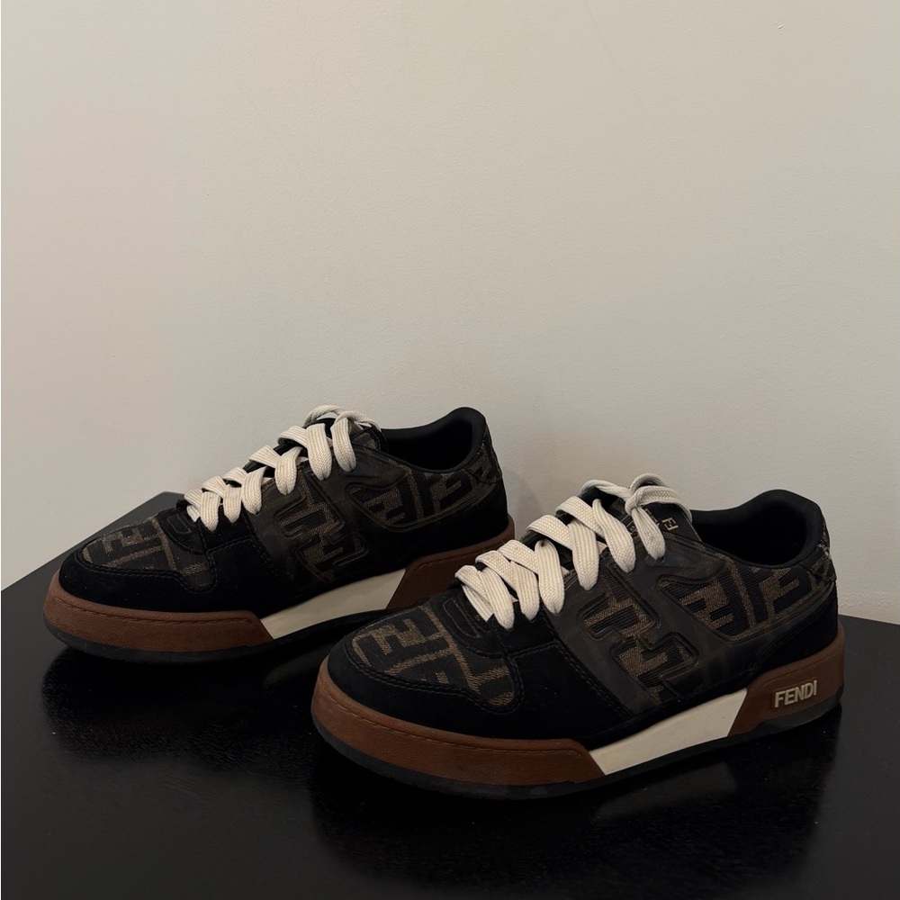 Fendi Men's Black and Brown Logo Sneakers